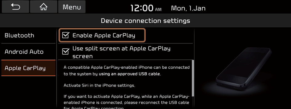 Select Use split screen at Apple CarPlay screen to show split screen